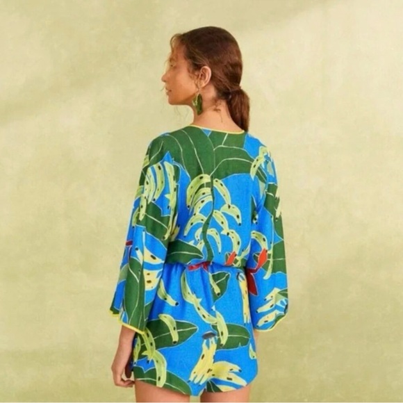 FARM Rio Tropical Banana Leaf Print Romper. Size M - Picture 4 of 10